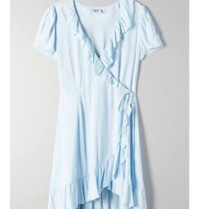 Aritzia Sunday Best Ruffle  Wrap Dress Light Blue Size Small